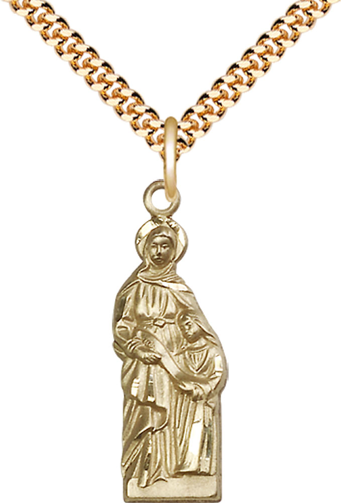 14kt Gold Filled Saint Ann Pendant on a 24 inch Gold Plate Heavy Curb chain