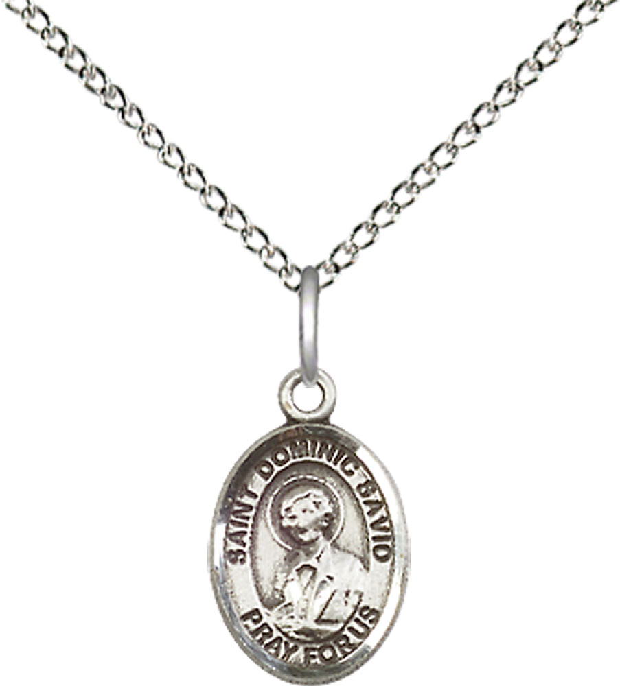 Sterling Silver Saint Dominic Savio Pendant on a 18 inch Sterling Silver Light Curb chain