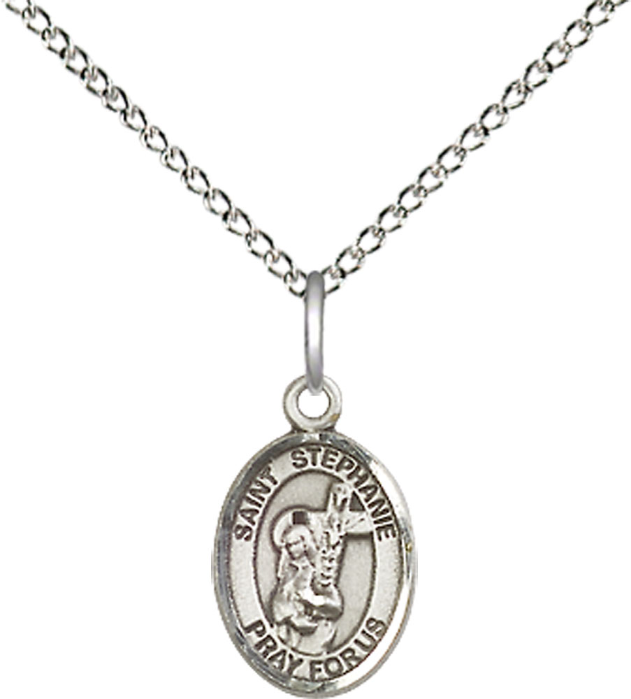 Sterling Silver Saint Stephanie Pendant on a 18 inch Sterling Silver Light Curb chain