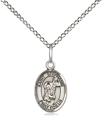Sterling Silver Saint Stephanie Pendant on a 18 inch Sterling Silver Light Curb chain
