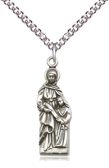 Sterling Silver Saint Ann Pendant on a 24 inch Sterling Silver Heavy Curb chain