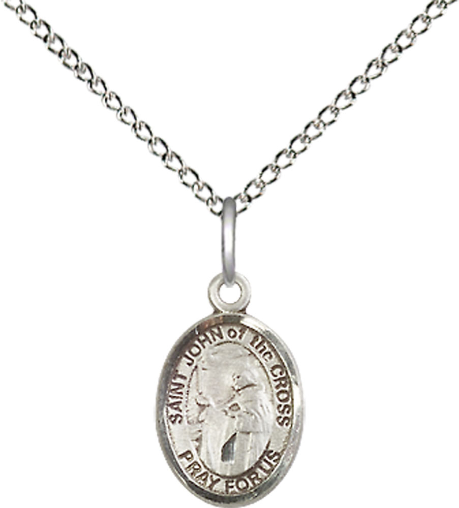Sterling Silver Saint John of the Cross Pendant on a 18 inch Sterling Silver Light Curb chain
