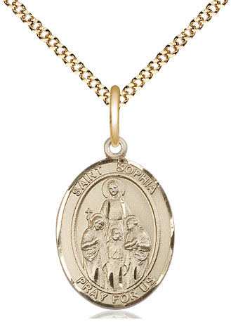 14kt Gold Filled Saint Sophia Pendant on a 18 inch Gold Plate Light Curb chain