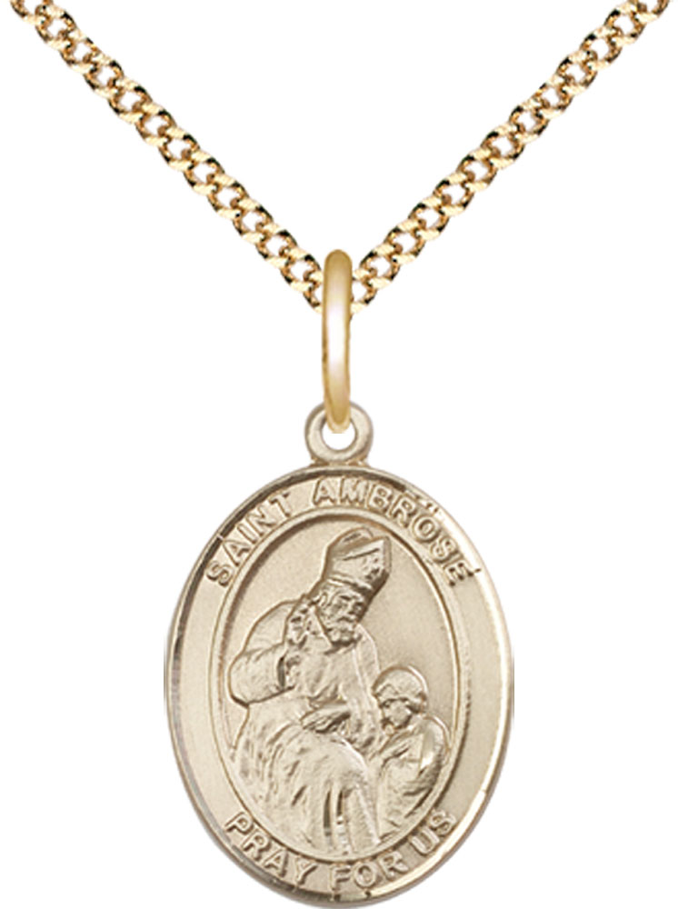14kt Gold Filled Saint Ambrose Pendant on a 18 inch Gold Plate Light Curb chain