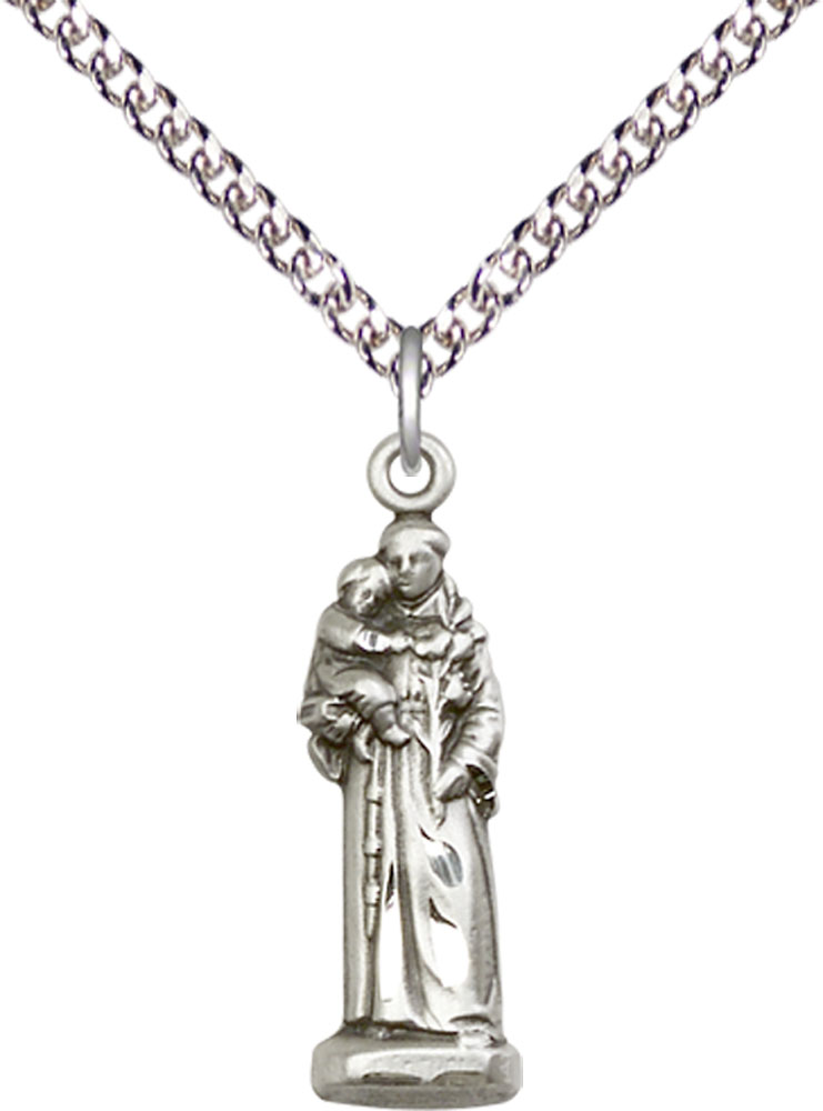 Sterling Silver Saint Anthony Pendant on a 24 inch Sterling Silver Heavy Curb chain