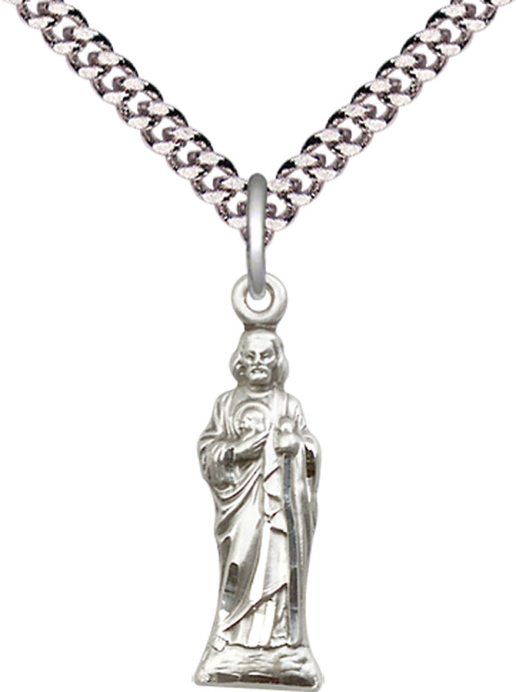 Sterling Silver Saint Jude Pendant on a 24 inch Light Rhodium Heavy Curb chain