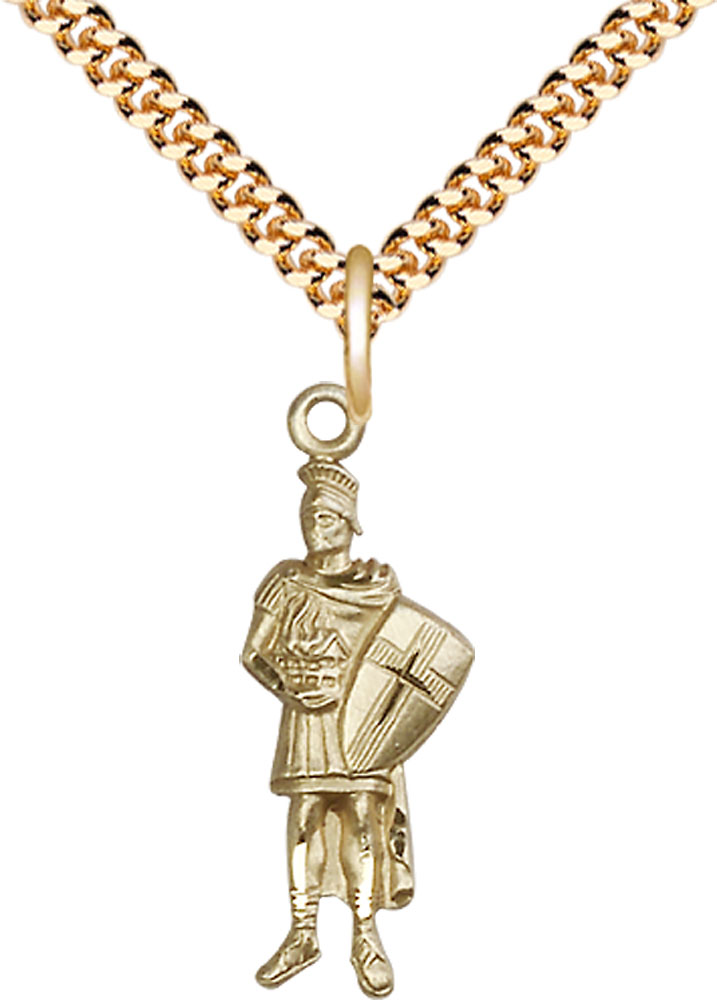 14kt Gold Filled Saint Florian Pendant on a 24 inch Gold Plate Heavy Curb chain