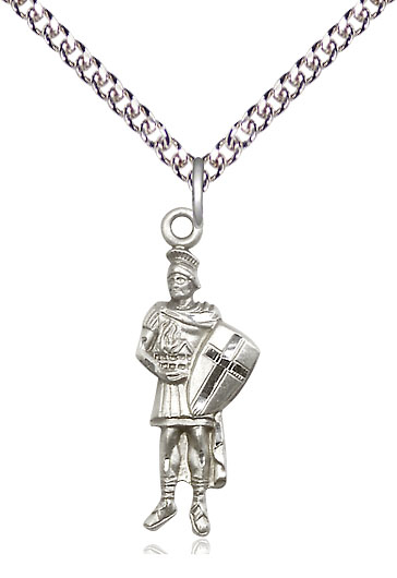 Sterling Silver Saint Florian Pendant on a 24 inch Sterling Silver Heavy Curb chain