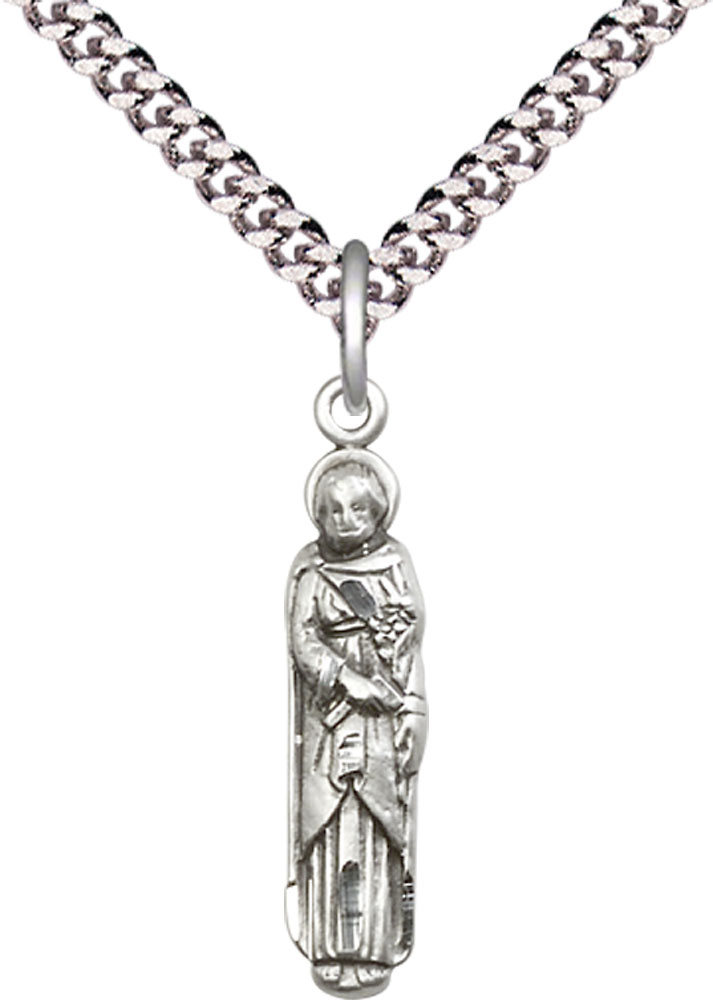 Sterling Silver Saint Joseph Pendant on a 24 inch Light Rhodium Heavy Curb chain