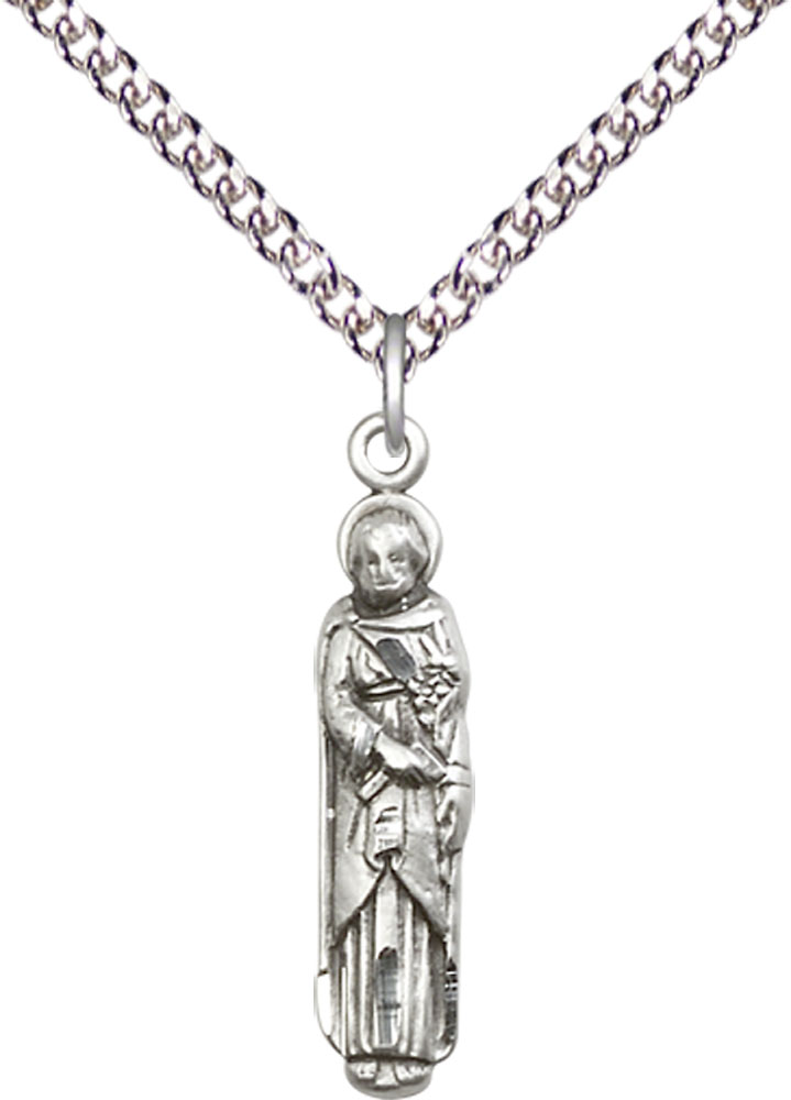 Sterling Silver Saint Joseph Pendant on a 24 inch Sterling Silver Heavy Curb chain