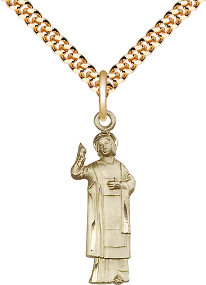 14kt Gold Filled Saint Stephen Pendant on a 24 inch Gold Plate Heavy Curb chain