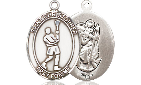 Sterling Silver Saint Christopher Lacrosse Medal