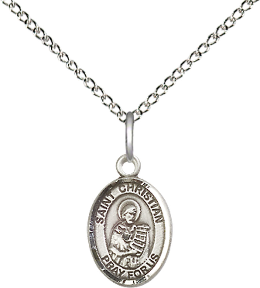 Sterling Silver Saint Christian Demosthenes Pendant on a 18 inch Sterling Silver Light Curb chain