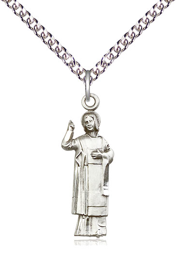 Sterling Silver Saint Stephen Pendant on a 24 inch Sterling Silver Heavy Curb chain