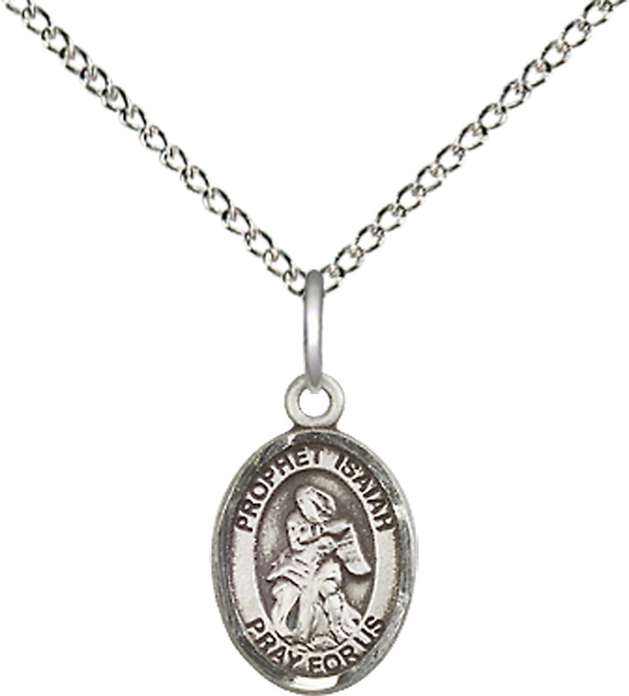 Sterling Silver Saint Isaiah Pendant on a 18 inch Sterling Silver Light Curb chain