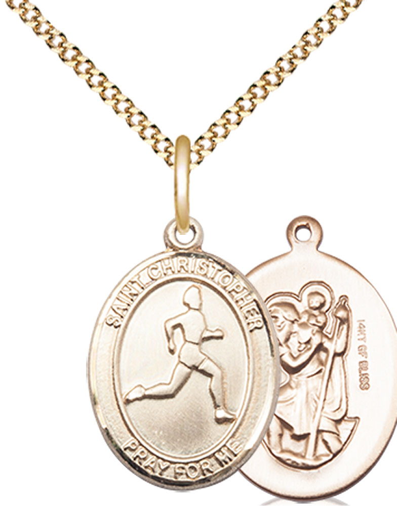 14kt Gold Filled Saint Christopher Track&amp;Field Pendant on a 18 inch Gold Plate Light Curb chain