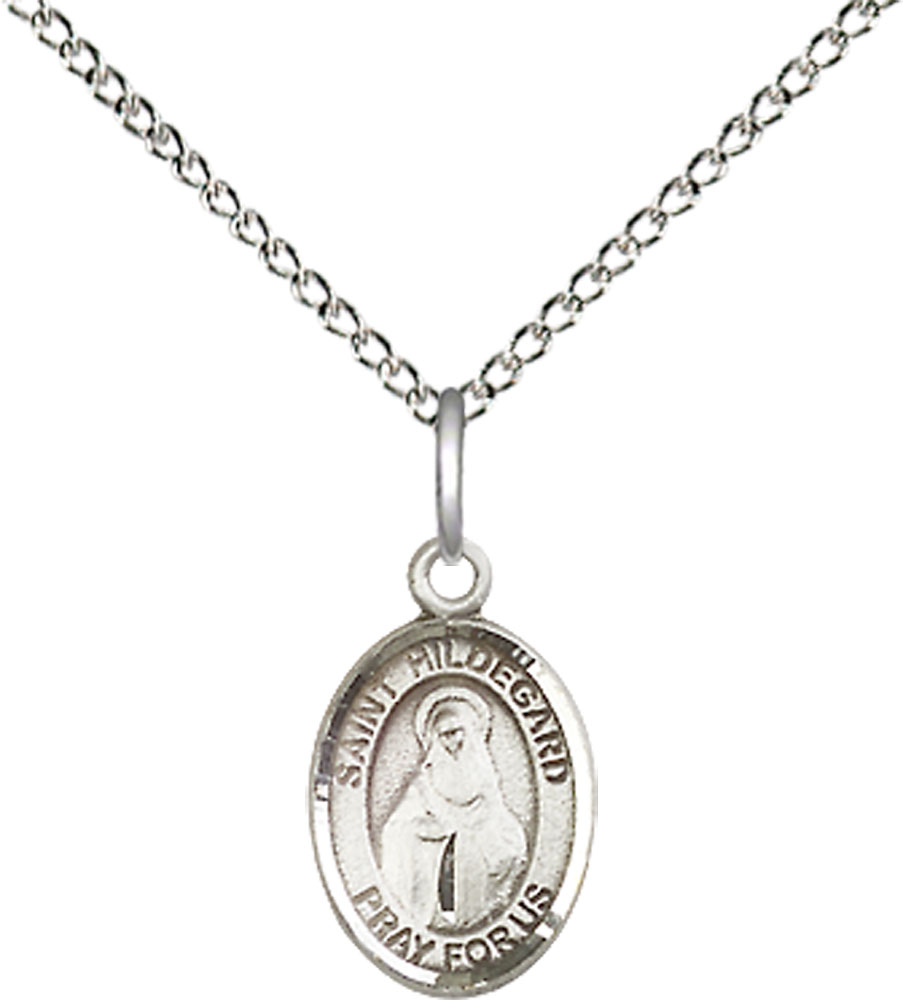 Sterling Silver Saint Hildegard von Bingen Pendant on a 18 inch Sterling Silver Light Curb chain