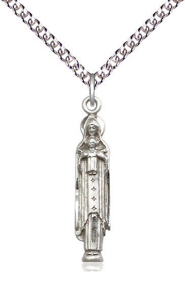 Sterling Silver Madonna &amp; Child Pendant on a 24 inch Sterling Silver Heavy Curb chain