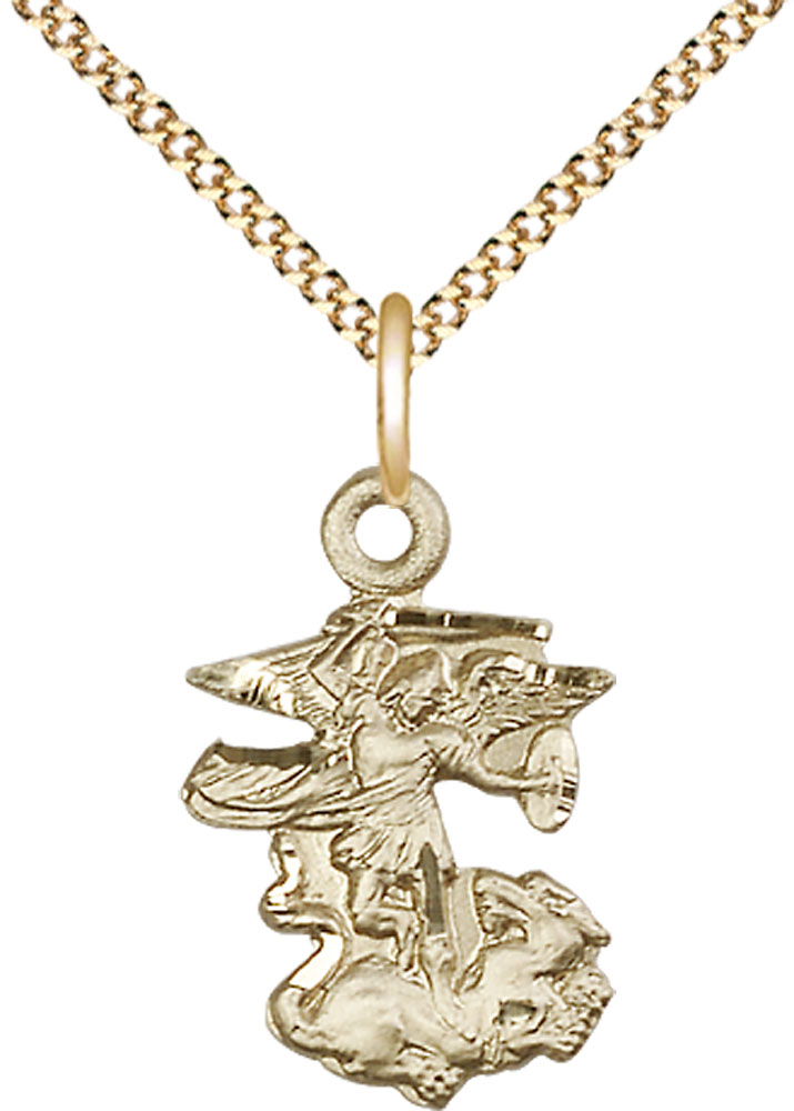 14kt Gold Filled Saint Michael the Archangel Pendant on a 18 inch Gold Plate Light Curb chain