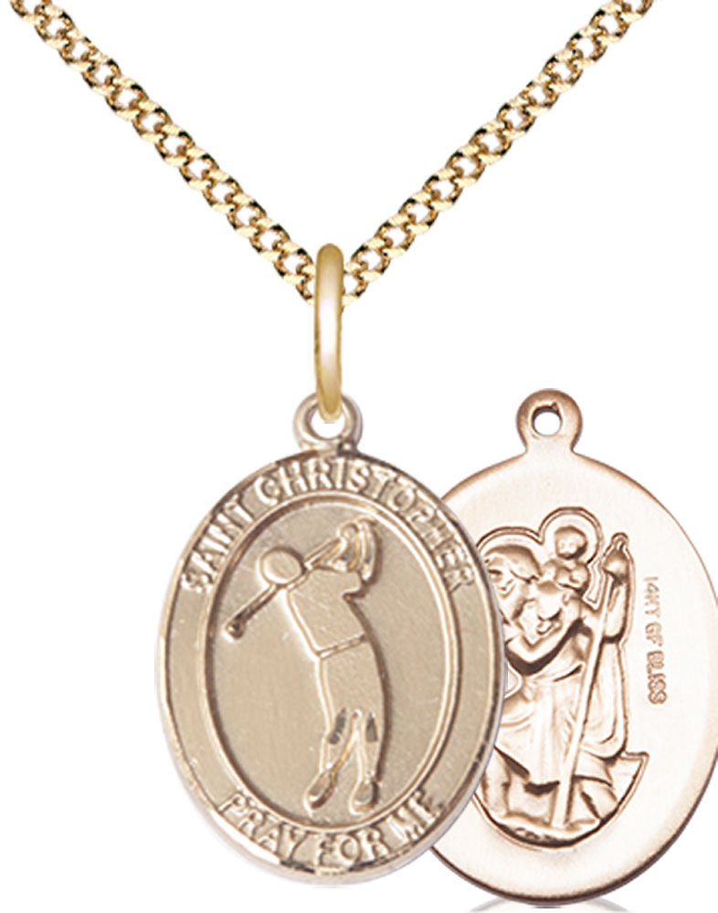 14kt Gold Filled Saint Christopher Golf Pendant on a 18 inch Gold Plate Light Curb chain