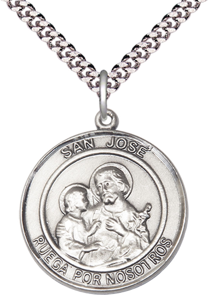 Sterling Silver San Jose Pendant on a 24 inch Light Rhodium Heavy Curb chain