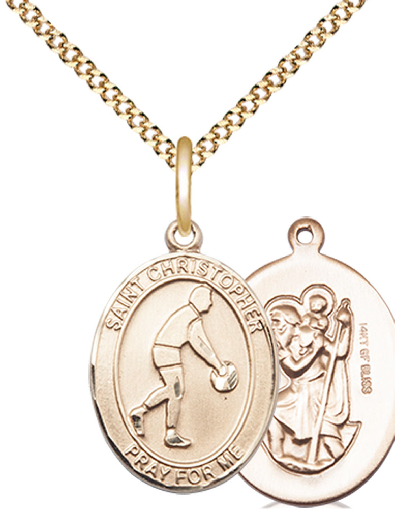14kt Gold Filled Saint Christopher Basketball Pendant on a 18 inch Gold Plate Light Curb chain