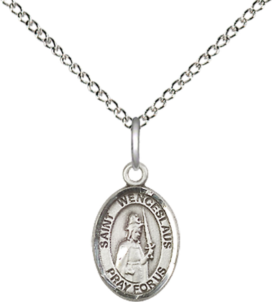 Sterling Silver Saint Wenceslaus Pendant on a 18 inch Sterling Silver Light Curb chain