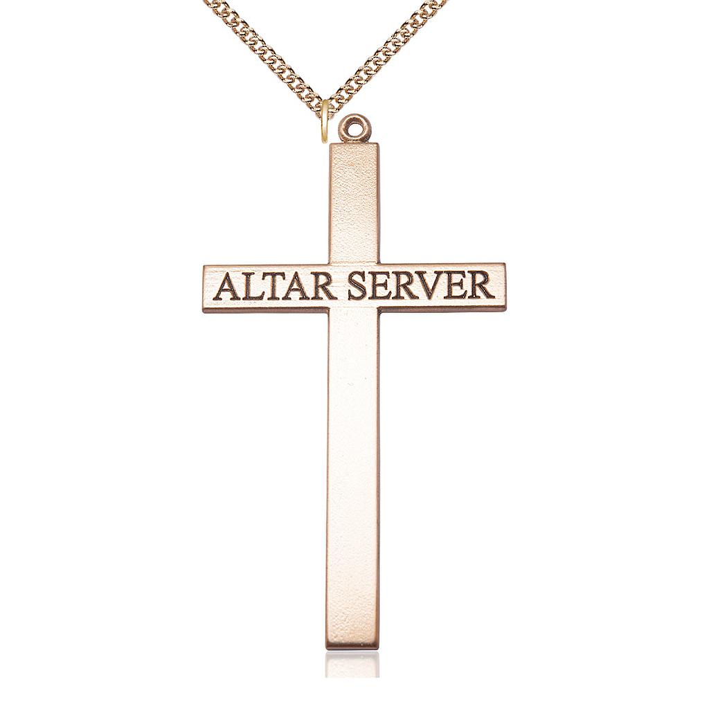 14kt Gold Filled Alter Server Cross Pendant on a 24 inch Gold Filled Heavy Curb chain