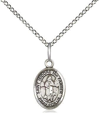 Sterling Silver Saint Isidore the Farmer Pendant on a 18 inch Sterling Silver Light Curb chain
