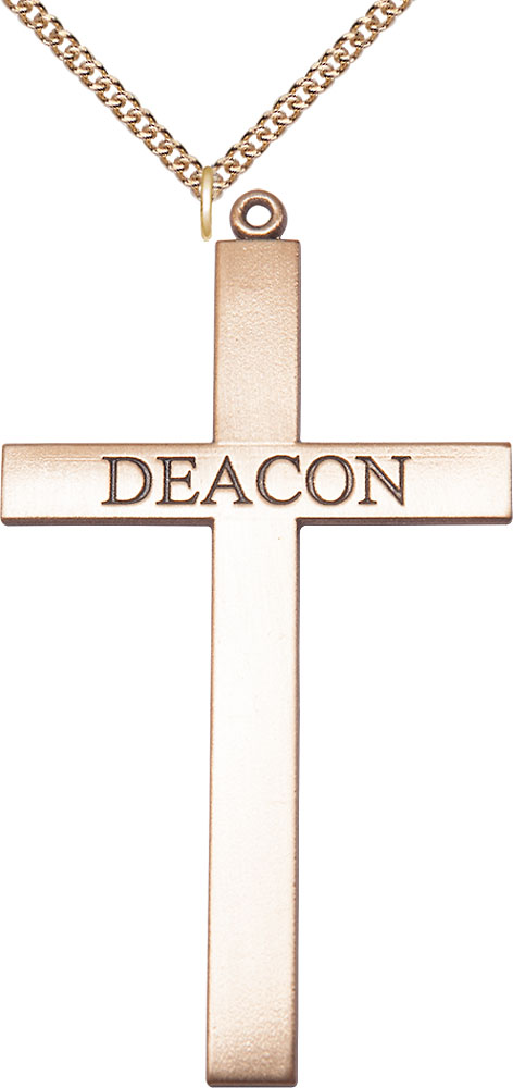14kt Gold Filled Deacon Cross Pendant on a 24 inch Gold Filled Heavy Curb chain