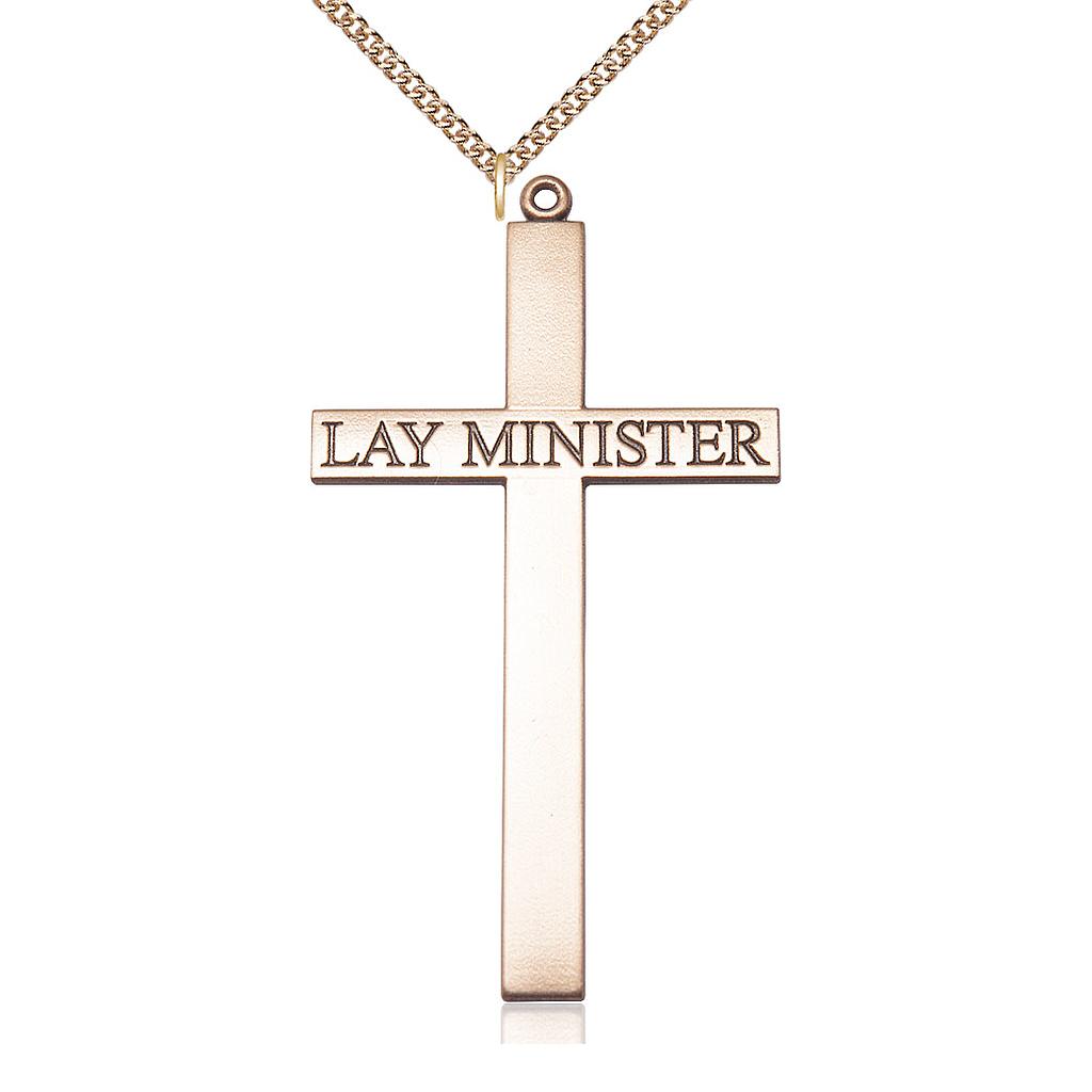 14kt Gold Filled Lay Minister Cross Pendant on a 24 inch Gold Filled Heavy Curb chain