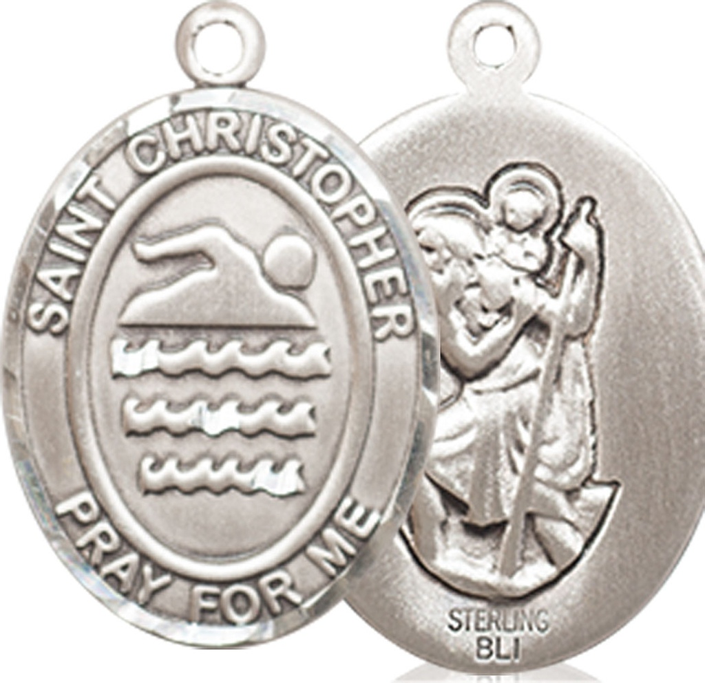 Sterling Silver Saint Christopher Swimming Medal