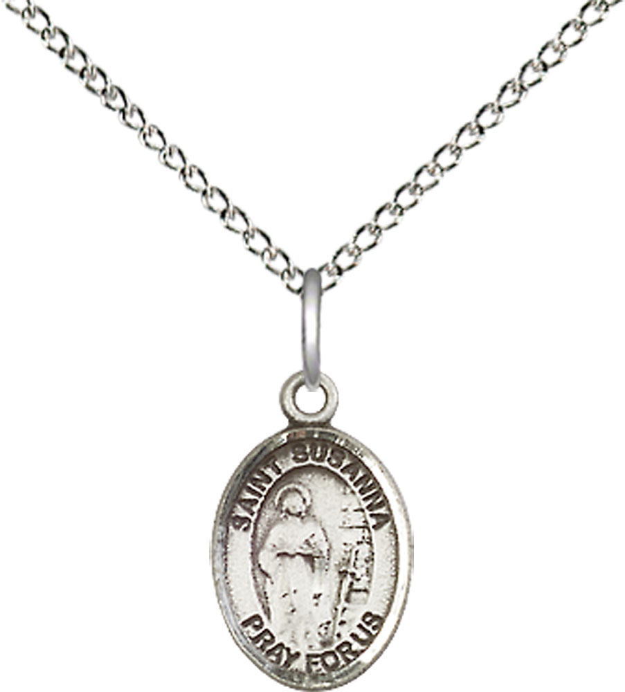 Sterling Silver Saint Susanna Pendant on a 18 inch Sterling Silver Light Curb chain