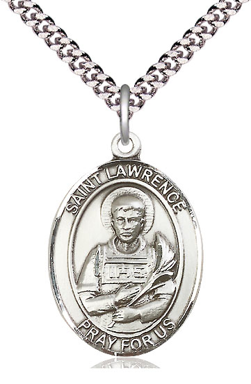 Sterling Silver Saint Lawrence Pendant on a 24 inch Light Rhodium Heavy Curb chain