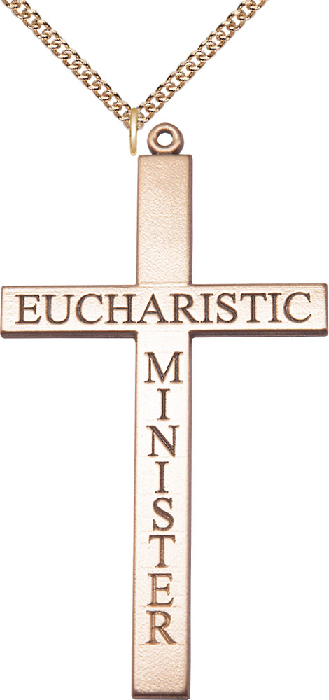 14kt Gold Filled Eucharistic Minister Cross Pendant on a 24 inch Gold Filled Heavy Curb chain
