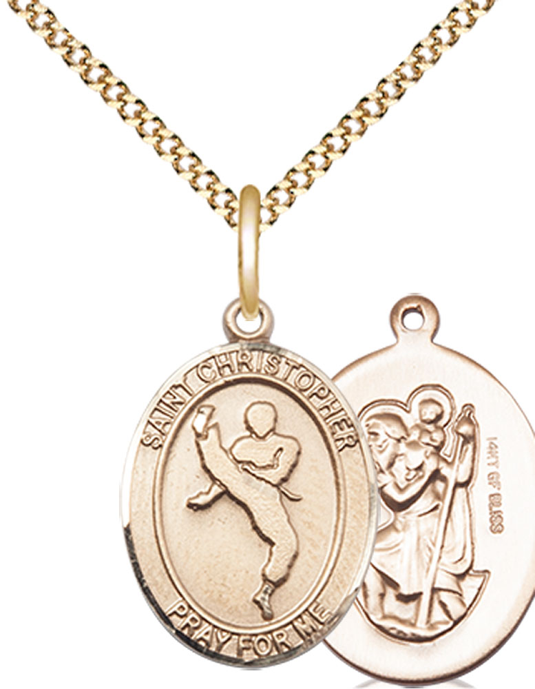 14kt Gold Filled Saint Christopher Martial Arts Pendant on a 18 inch Gold Plate Light Curb chain