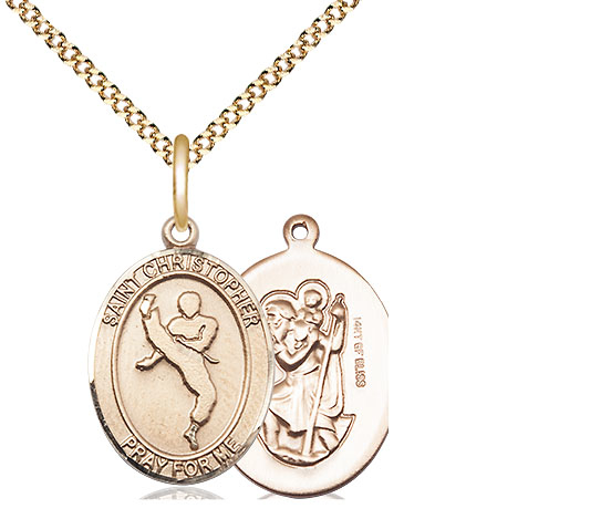 14kt Gold Filled Saint Christopher Martial Arts Pendant on a 18 inch Gold Plate Light Curb chain
