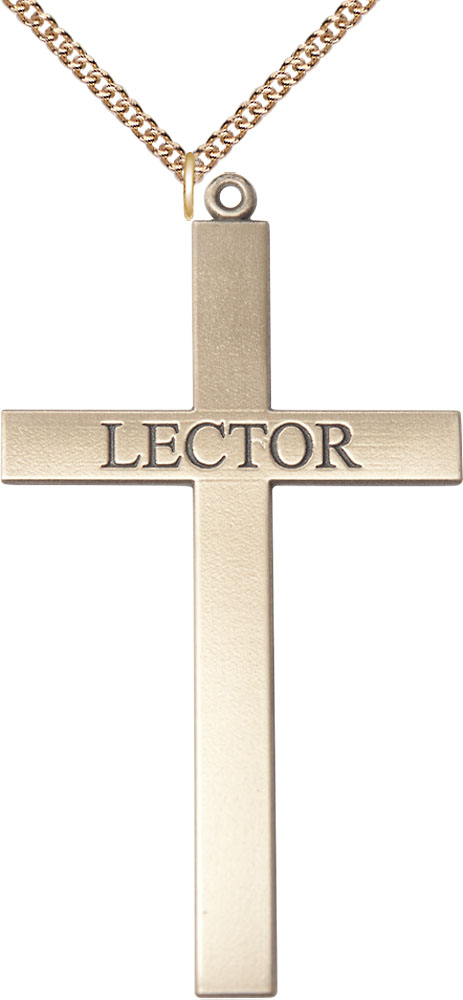 14kt Gold Filled Lector Cross Pendant on a 24 inch Gold Filled Heavy Curb chain