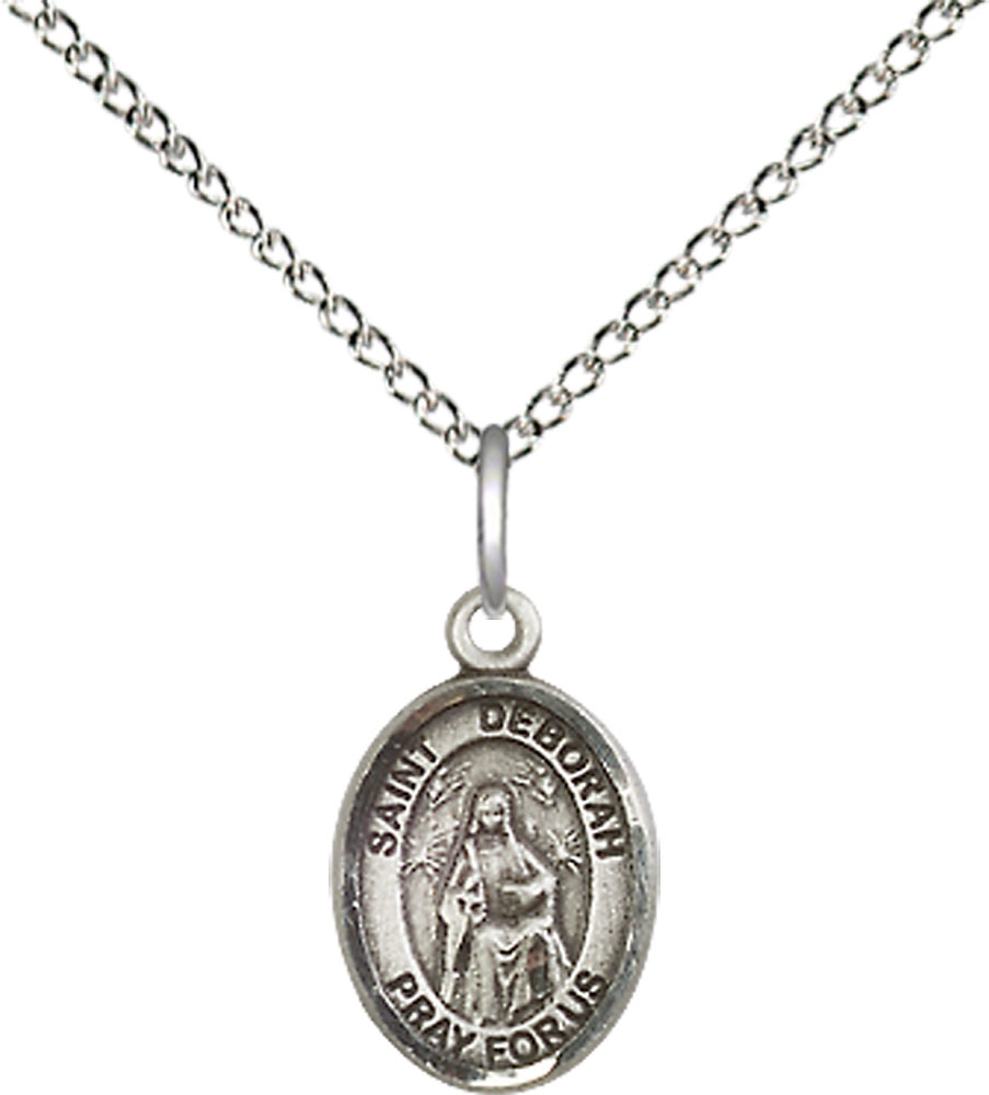 Sterling Silver Saint Deborah Pendant on a 18 inch Sterling Silver Light Curb chain
