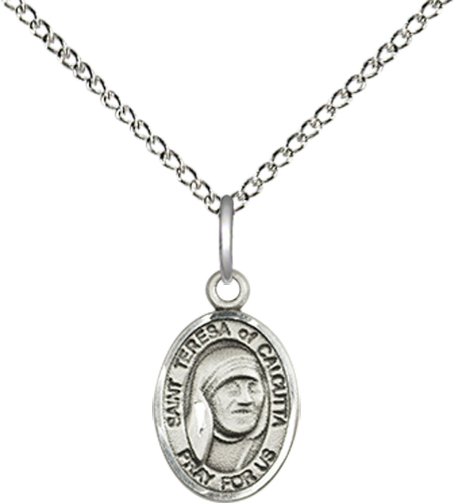 Sterling Silver Saint Teresa of Calcutta Pendant on a 18 inch Sterling Silver Light Curb chain