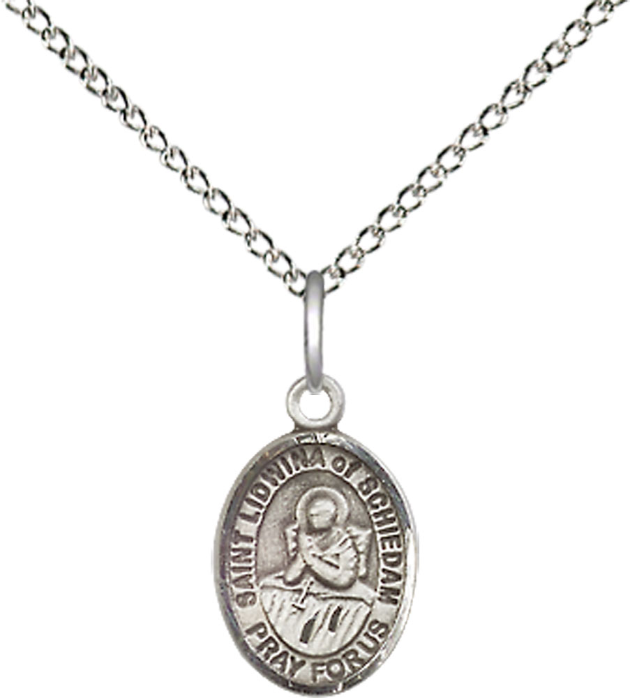 Sterling Silver Saint Lidwina of Schiedam Pendant on a 18 inch Sterling Silver Light Curb chain