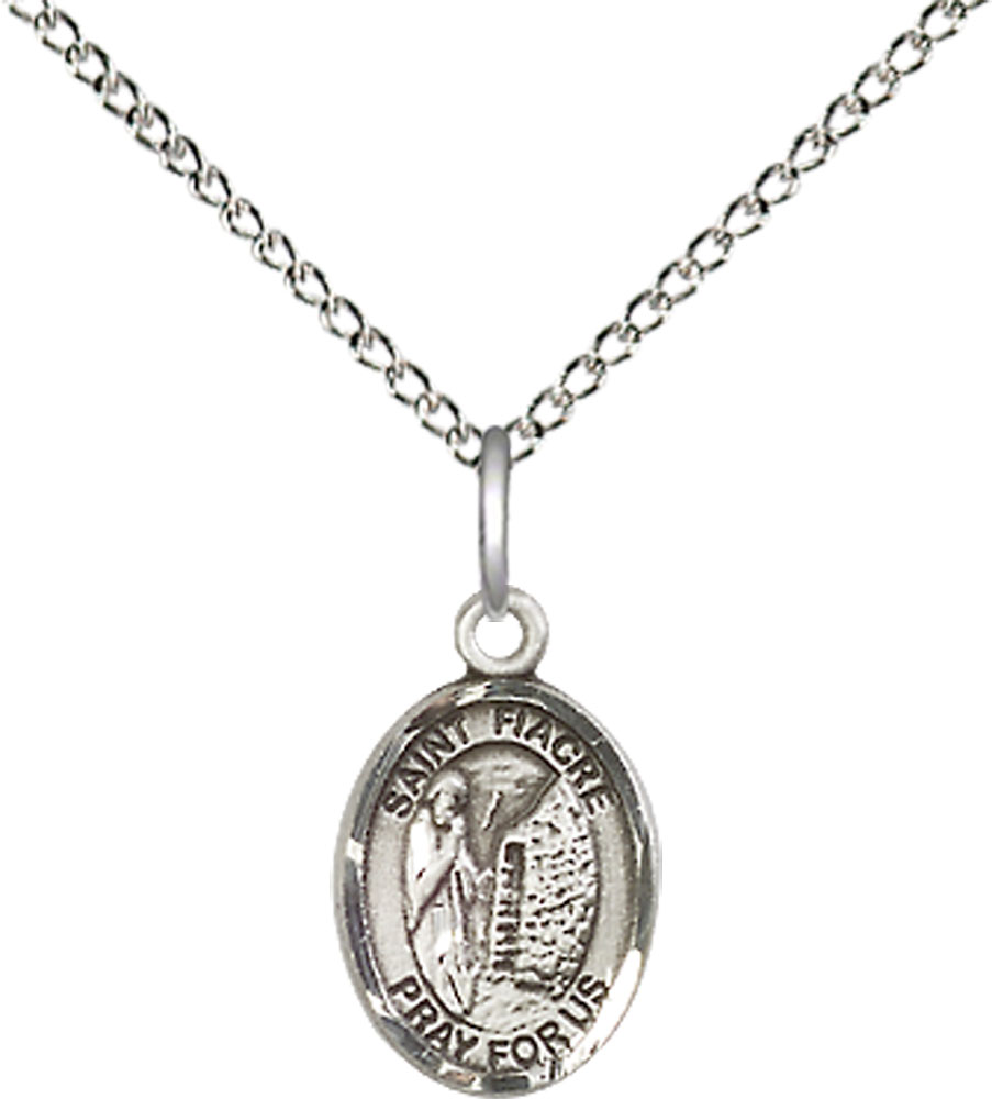 Sterling Silver Saint Fiacre Pendant on a 18 inch Sterling Silver Light Curb chain