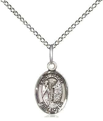 Sterling Silver Saint Fiacre Pendant on a 18 inch Sterling Silver Light Curb chain