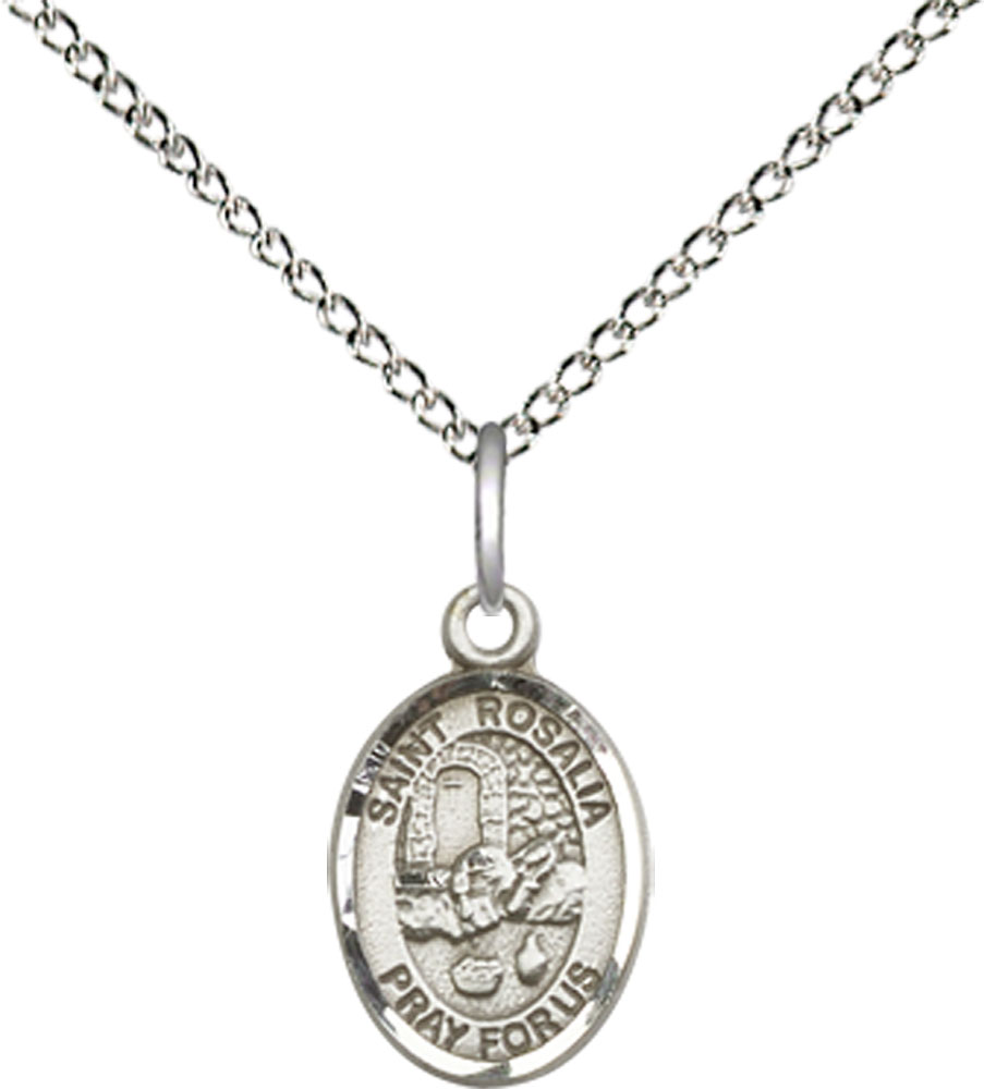 Sterling Silver Saint Rosalia Pendant on a 18 inch Sterling Silver Light Curb chain