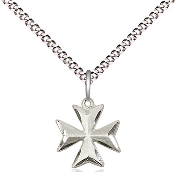 Sterling Silver Maltese Cross Pendant on a 18 inch Light Rhodium Light Curb chain