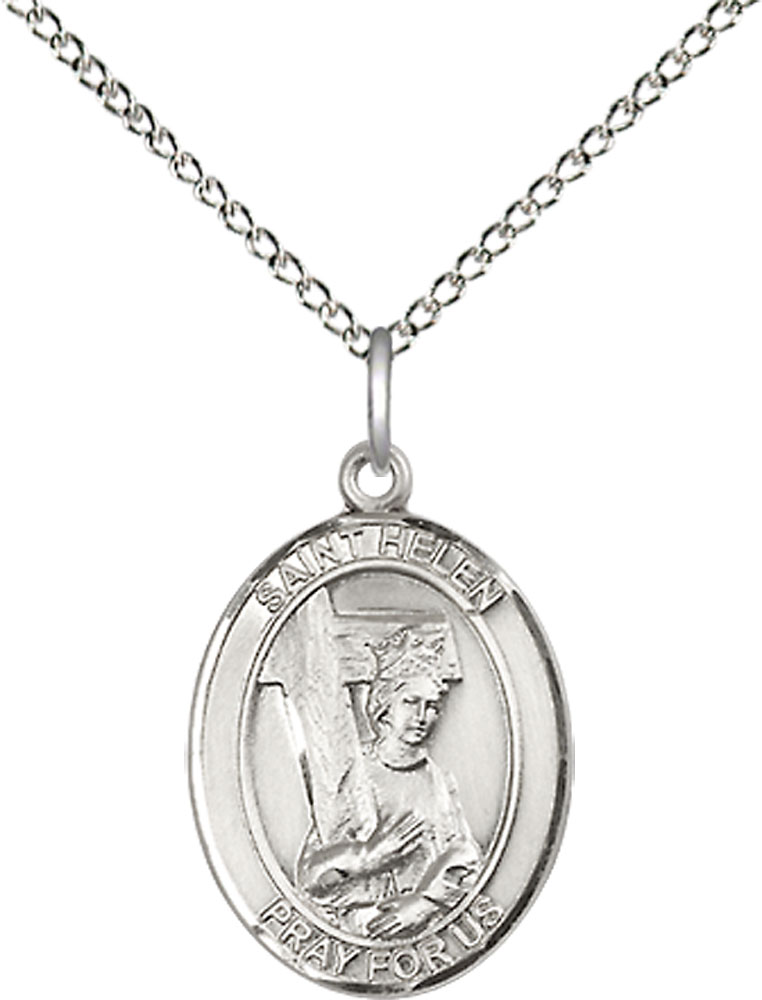 Sterling Silver Saint Helen Pendant on a 18 inch Sterling Silver Light Curb chain