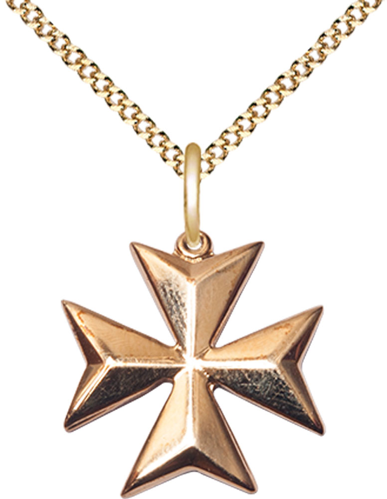 14kt Gold Filled Maltese Cross Pendant on a 18 inch Gold Plate Light Curb chain