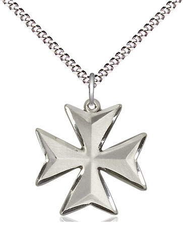 Sterling Silver Maltese Cross Pendant on a 18 inch Light Rhodium Light Curb chain