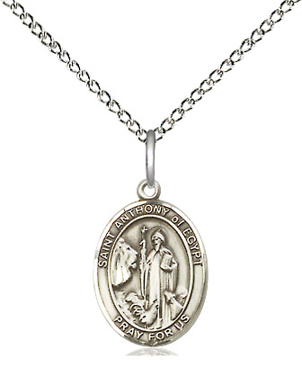 Sterling Silver Saint Anthony of Egypt Pendant on a 18 inch Sterling Silver Light Curb chain
