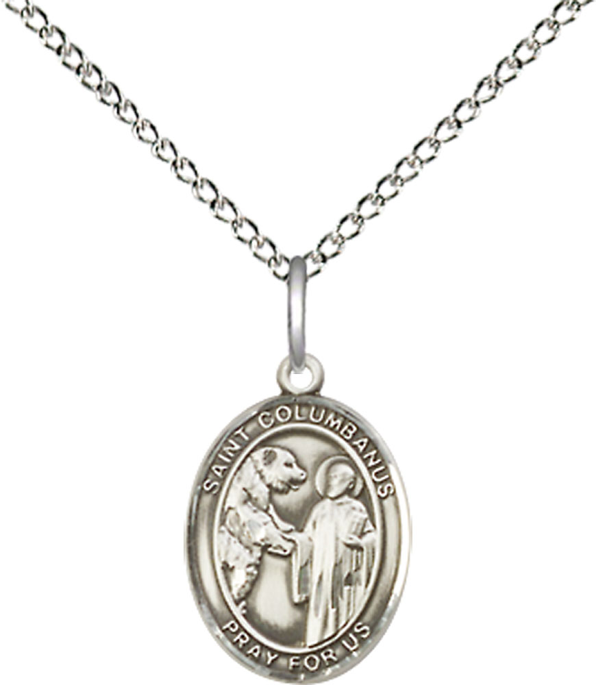 Sterling Silver Saint Columbanus Pendant on a 18 inch Sterling Silver Light Curb chain